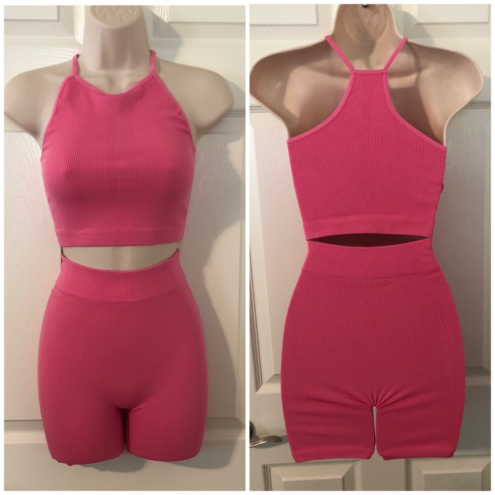 Seamless Ribbed Spaghetti Strap Tank Short Set - Picture 6 of 9